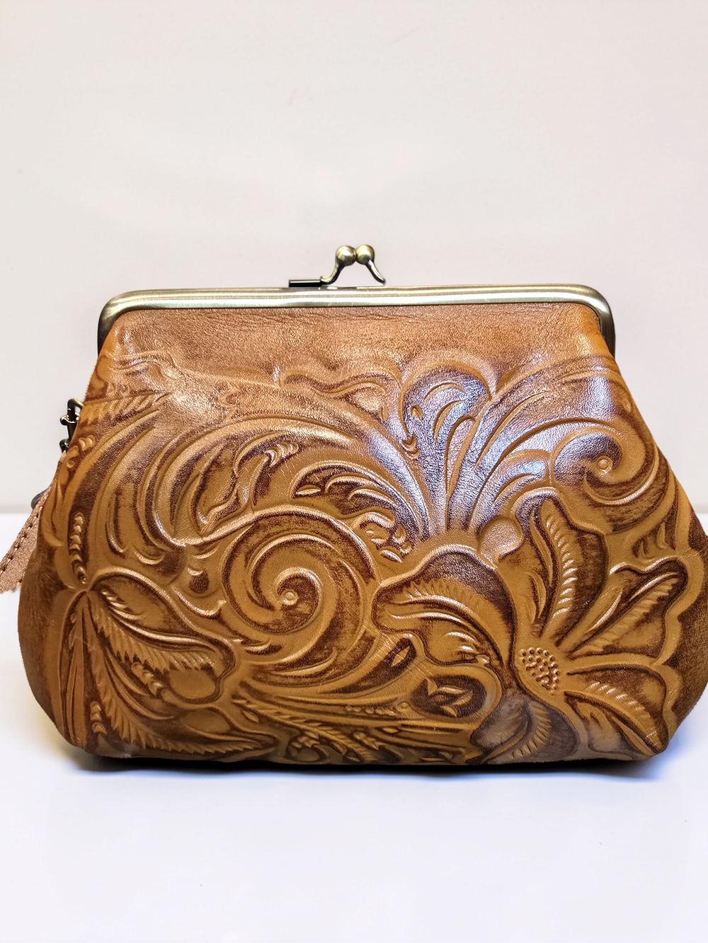 Patricia Nash Savena Burnished Tooled Leather Kisslock Wristlet